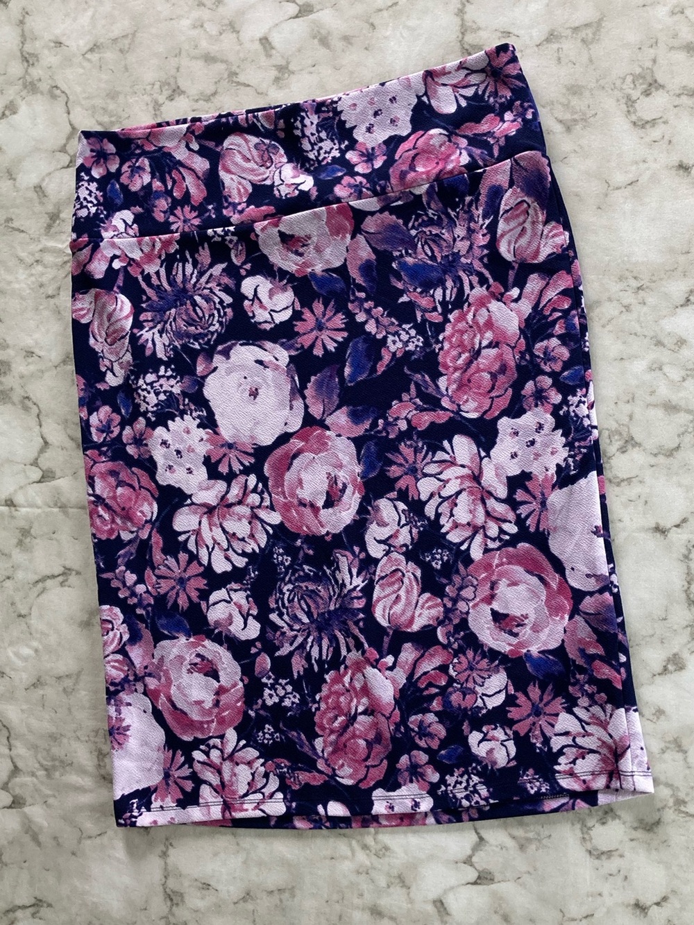 Navy Pencil Skirt with Pink Floral Print